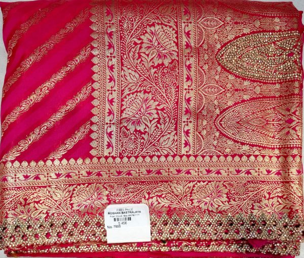 Bridal Magenta Banarasi Silk Saree with Heavy Stone & Zari Work