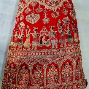 Luxury Red Georgette Lehenga with Palki & Royal Procession Embroidery