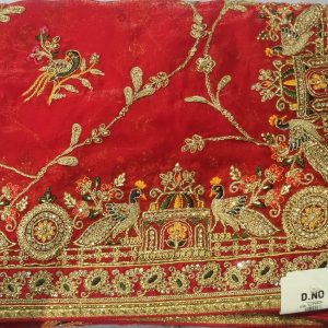 Royal Red Luxurious Satan Silk Saree & peacock Work| Heavy Gold Zari & Sequins Embroidery Bridal & Festive Masterpiece