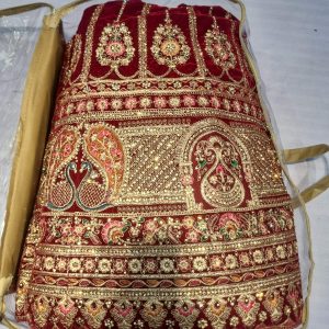 Royal Maroon Velvet Lehenga with Heavy Zari & Sequins Embroidery | Wedding Bridal Set